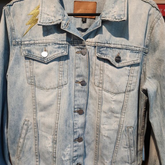 SANCTUARY Distressed & Embroidered Storm Cloud Denim Jacket - Picture 5 of 8